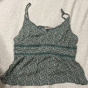 Green Floral Spaghetti Strap Blouse